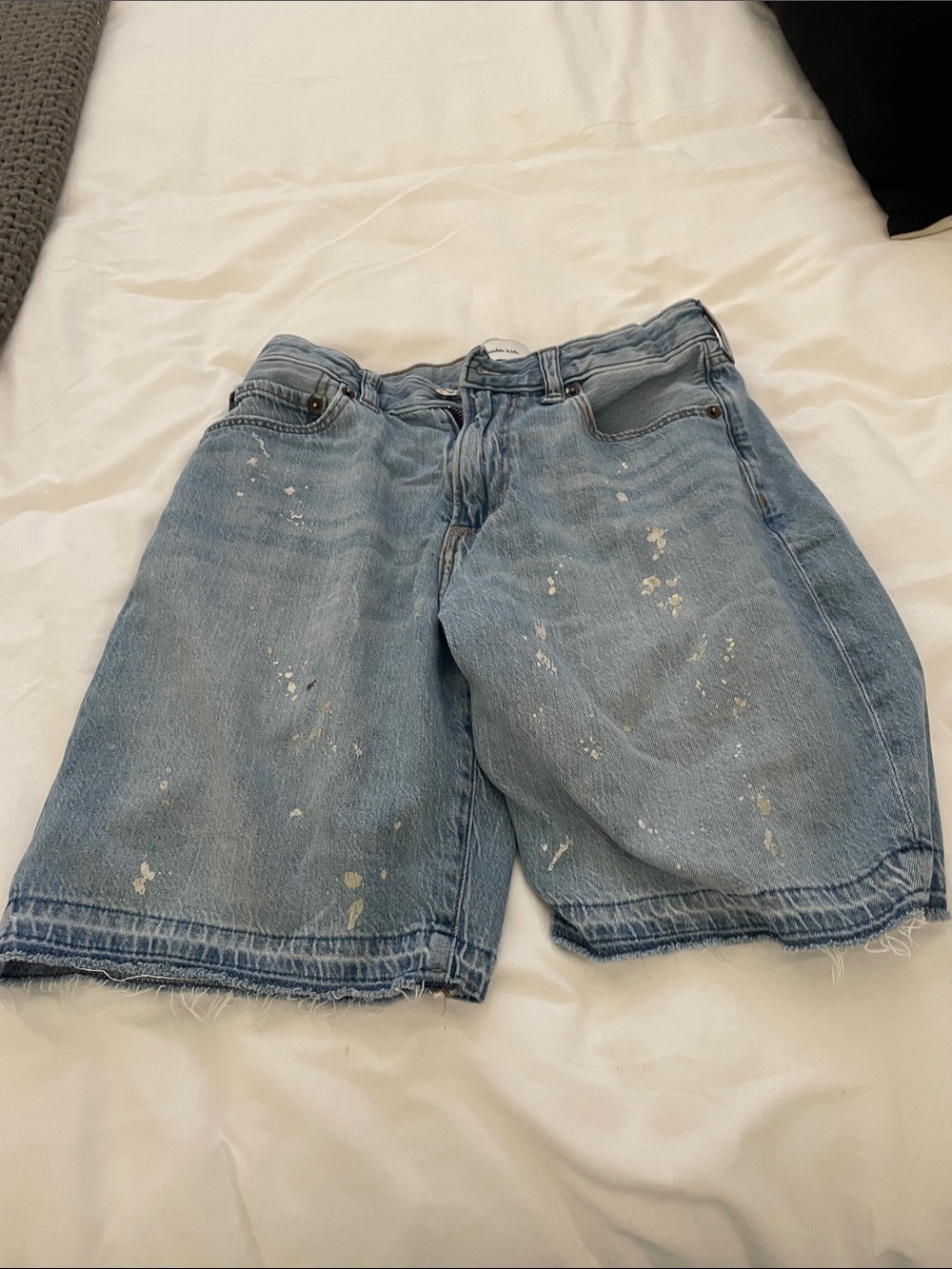 abercrombie kids Light Blue Denim Shorts with Paint Details